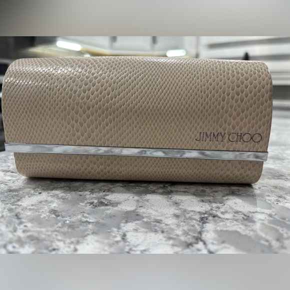 Jimmy Choo Beige Snakeskin Texture Glasses Case - Picture 1 of 6
